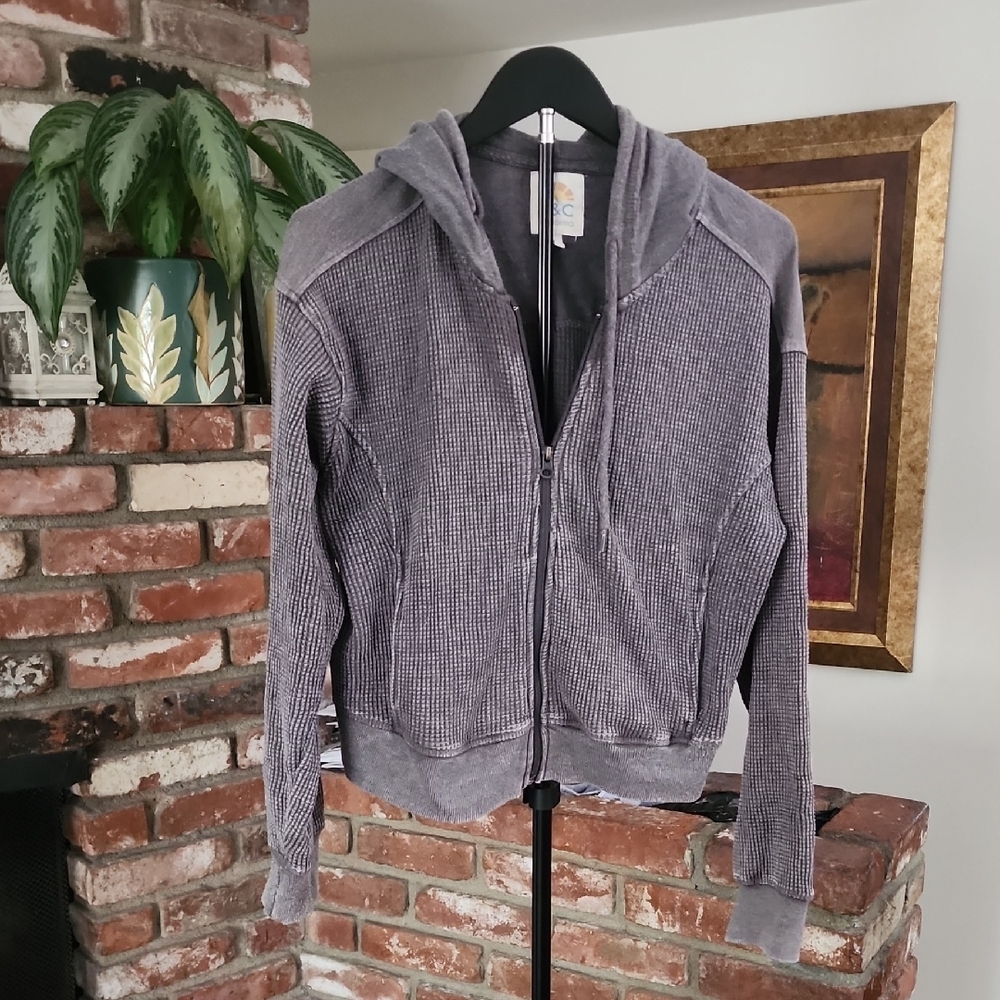 C&C California Gray Waffle Knit Zip-Up Hoodie Size Large